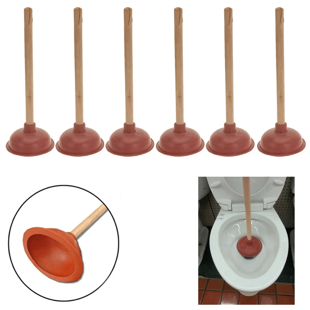 6Pcs Heavy Duty Toilet Plunger Long Fix Drain Clogged Bathroom Force Suction Cup