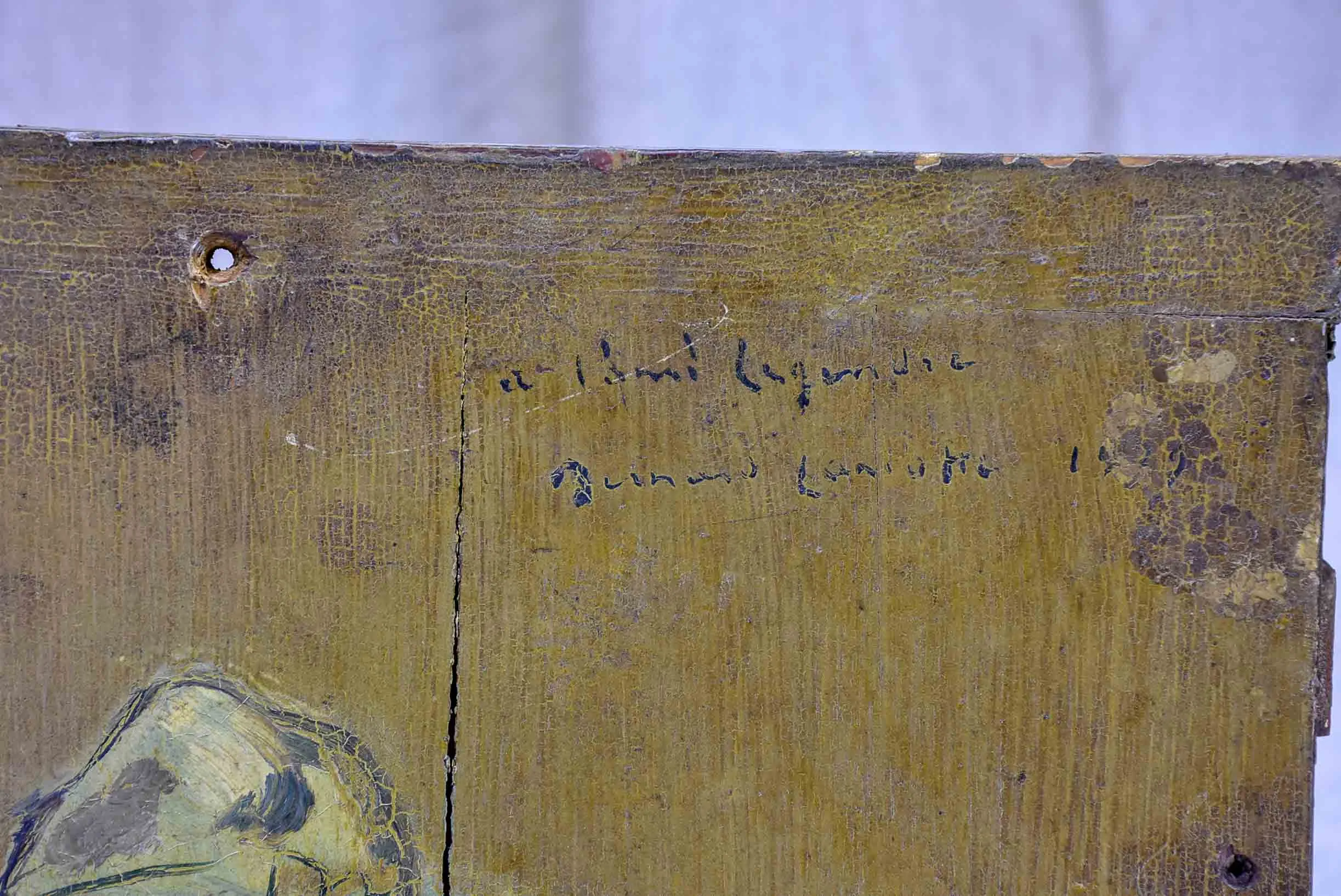 Antique French painting of a man - painted on a shutter