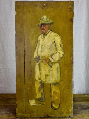 Antique French painting of a man - painted on a shutter