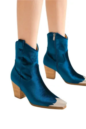 Beast Fashion Velvet Block Heel Boots with Side Zippers