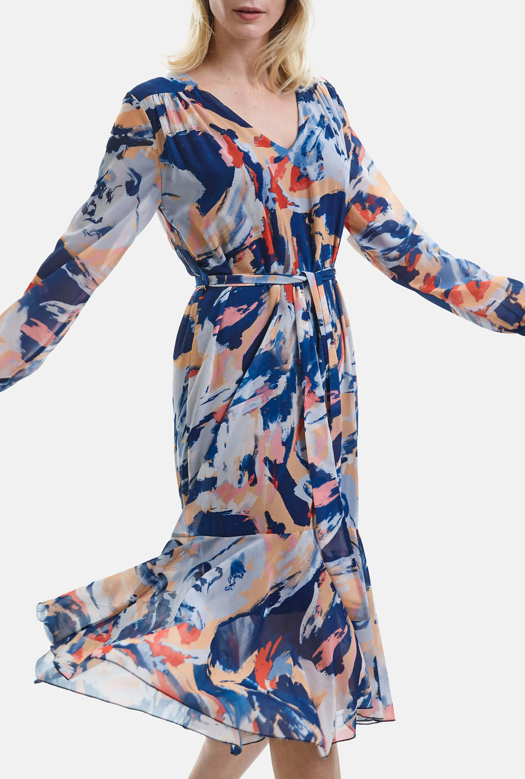 Belted Midi Dress Blue