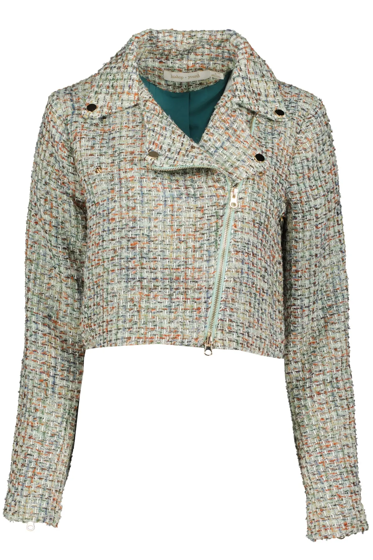 Bishop And Young Romantic Flair Emile Moto Jacket In Jade