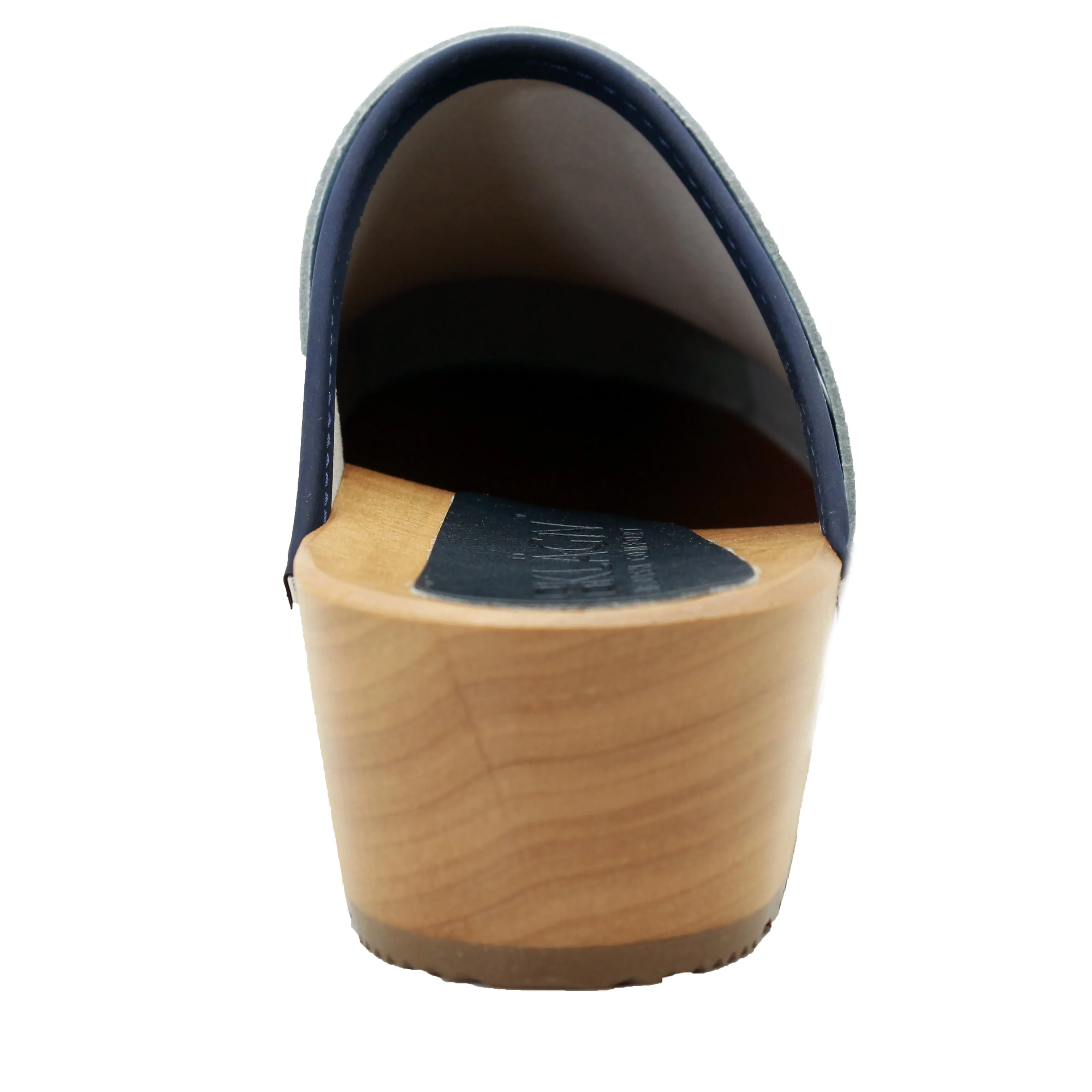 BJORK by KLÄGN Denim Wood Open Back Leather Clogs