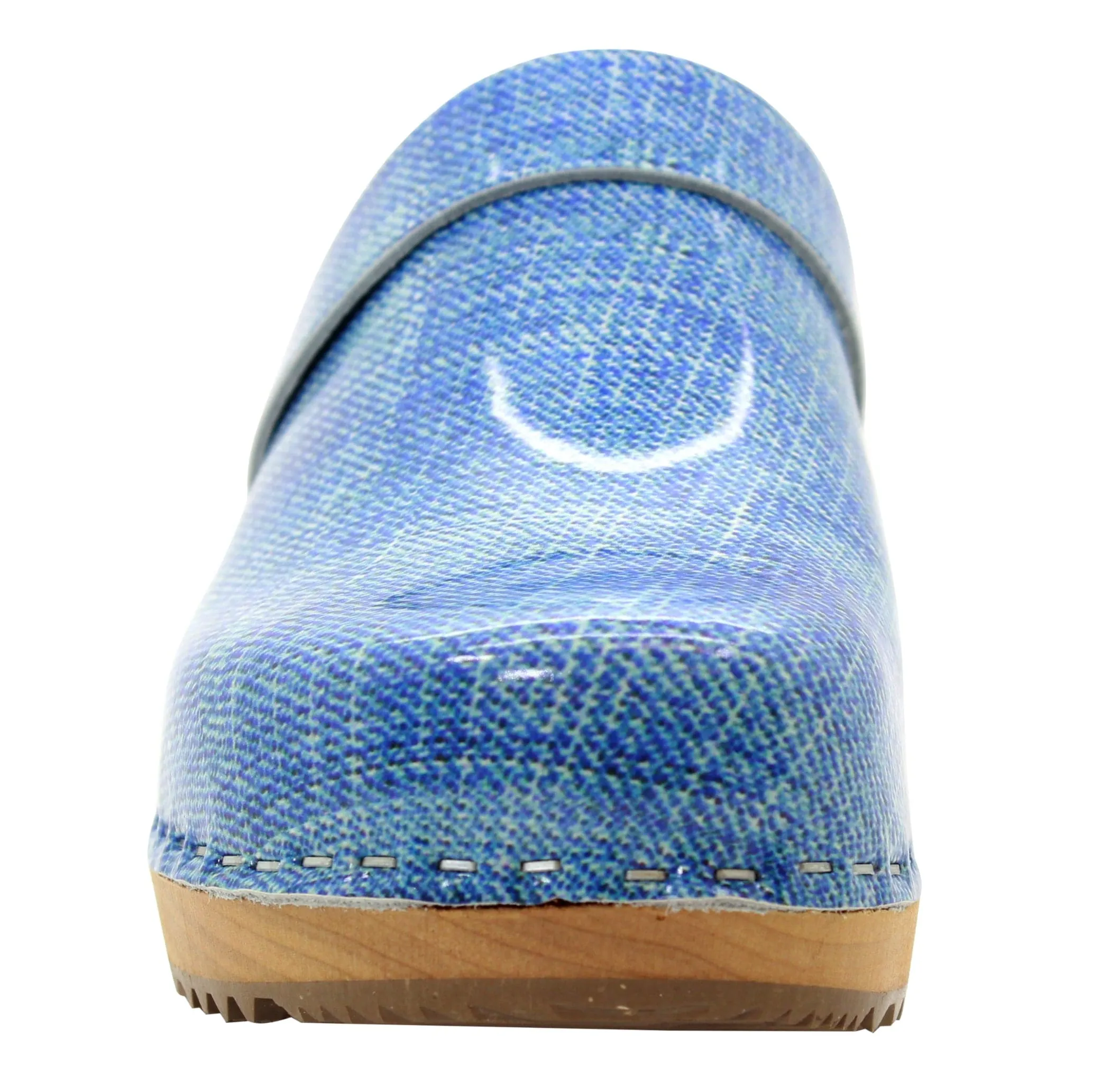 BJORK by KLÄGN Denim Wood Open Back Leather Clogs