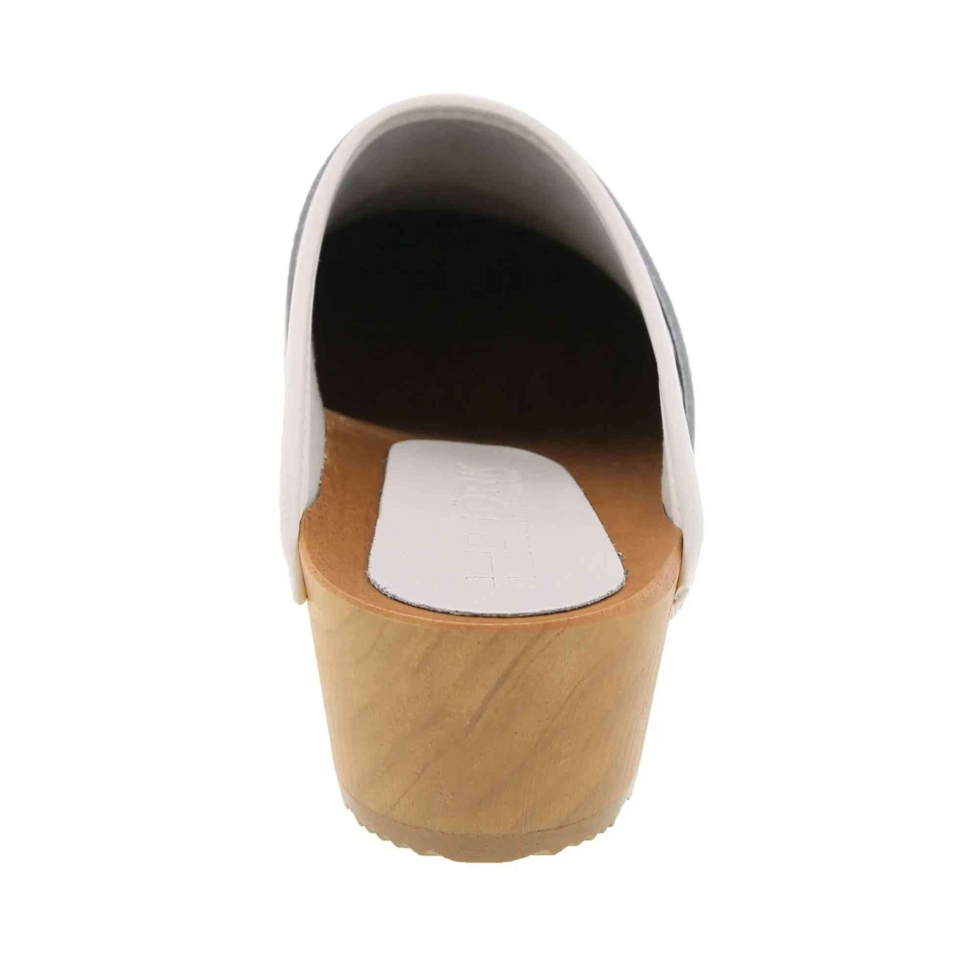 BJORK Maja White Wood Open Back Leather Clogs