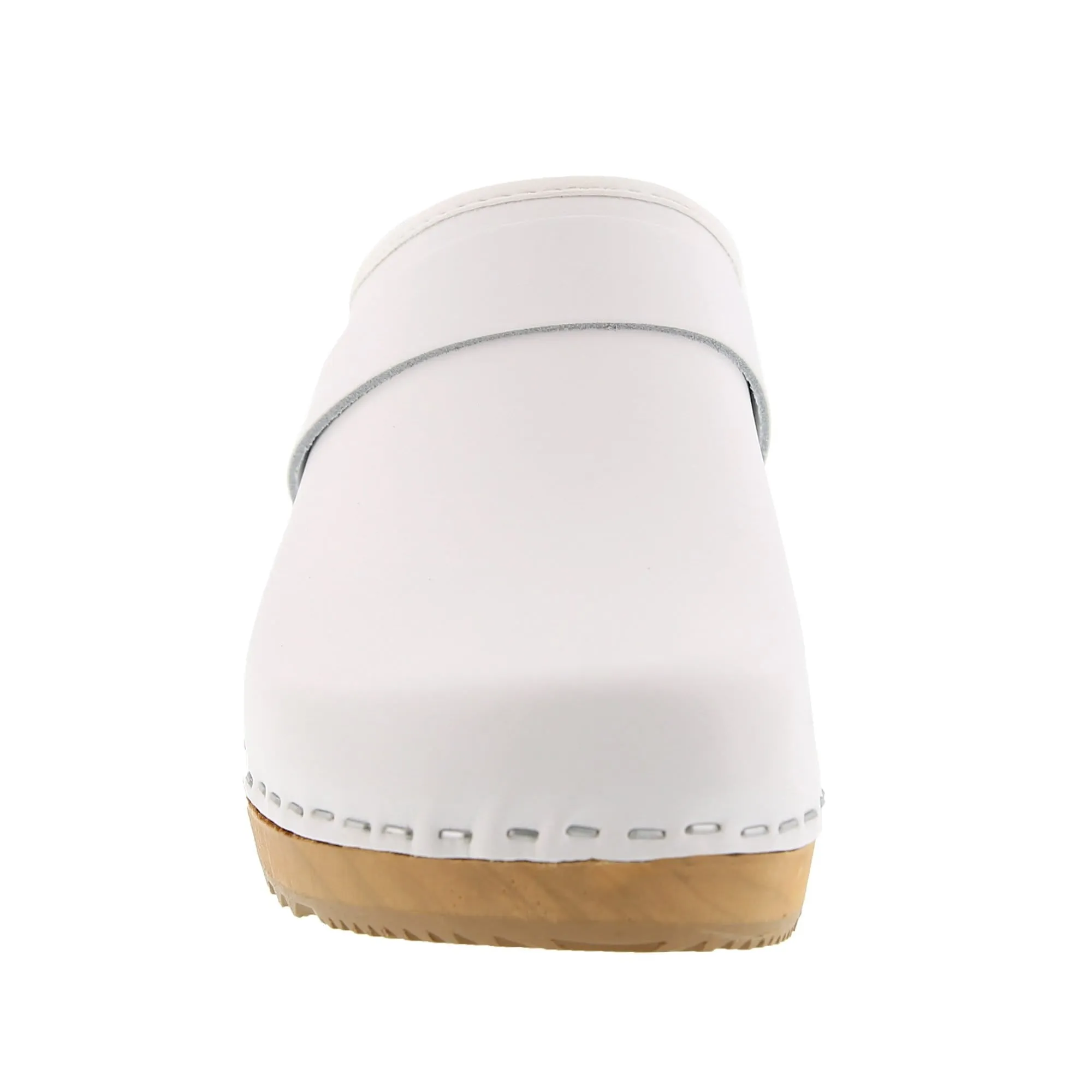 BJORK Maja White Wood Open Back Leather Clogs
