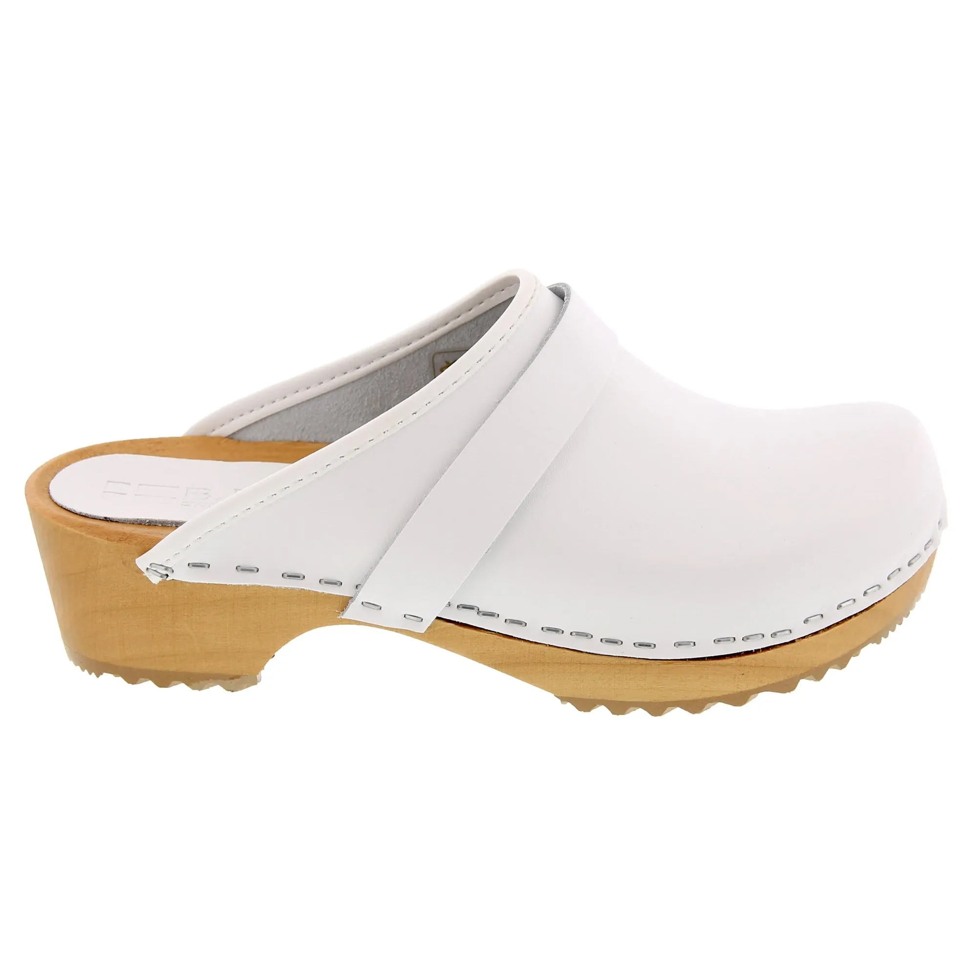 BJORK Maja White Wood Open Back Leather Clogs