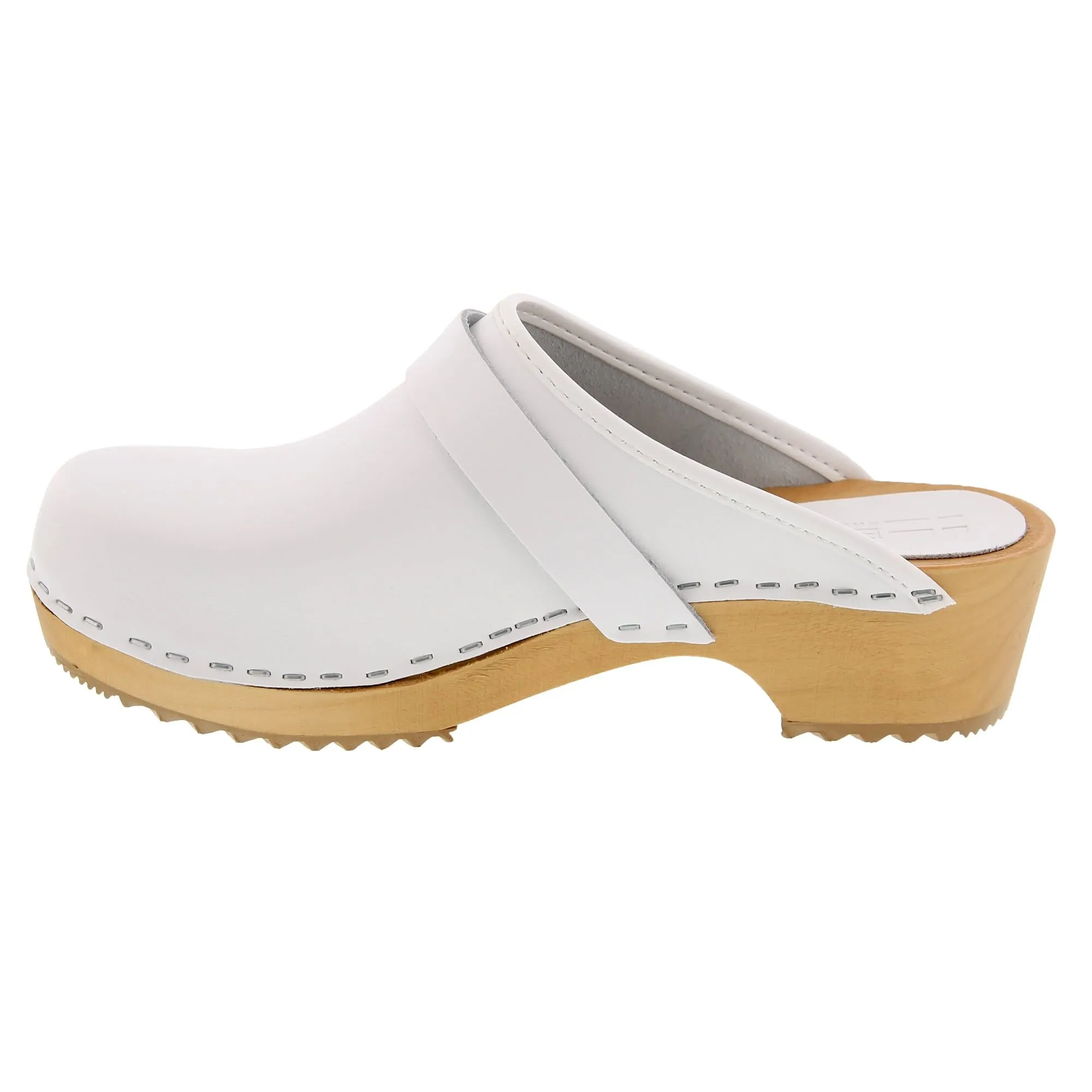 BJORK Maja White Wood Open Back Leather Clogs