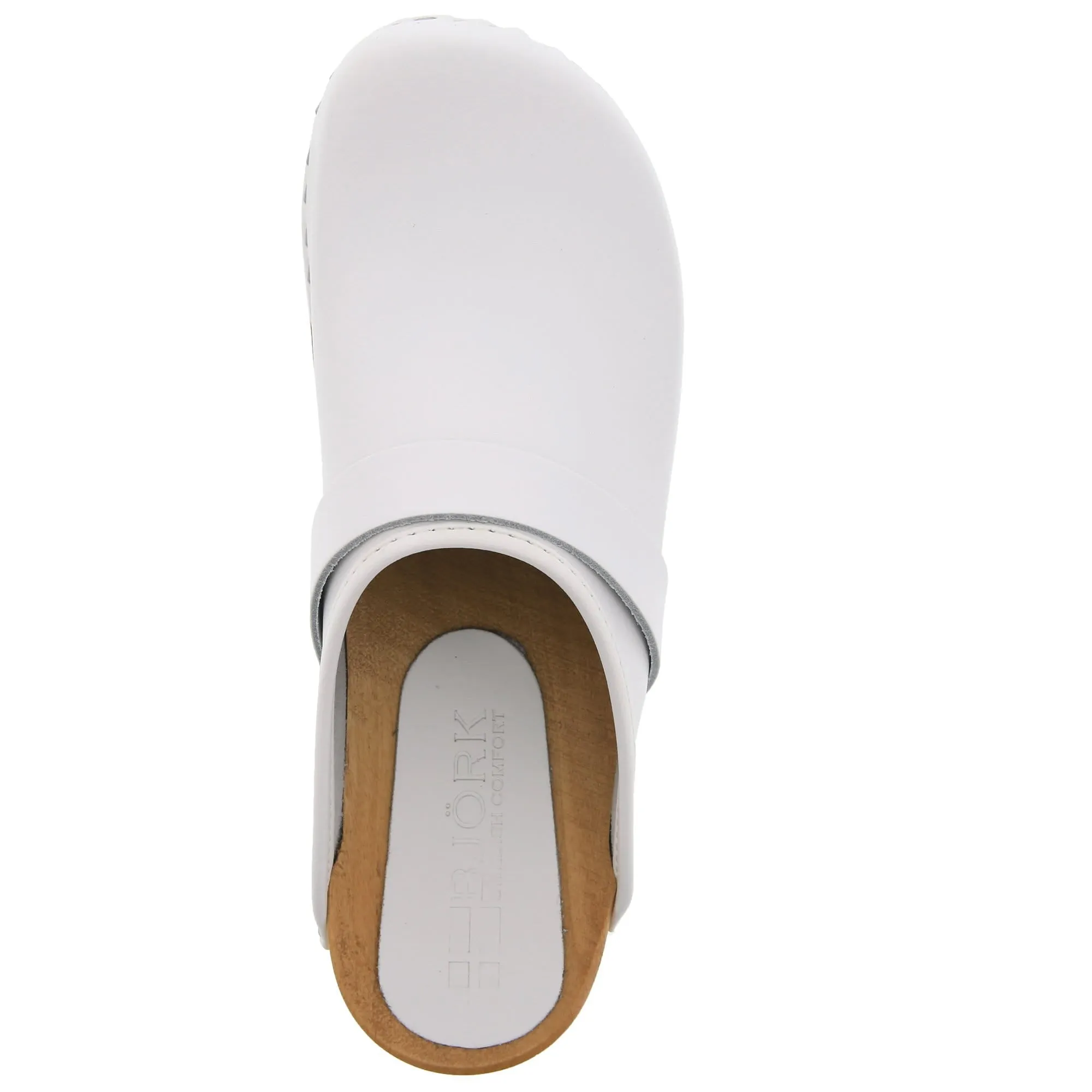 BJORK Maja White Wood Open Back Leather Clogs