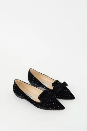 Black Velvet Glitter Dot Bow Flat