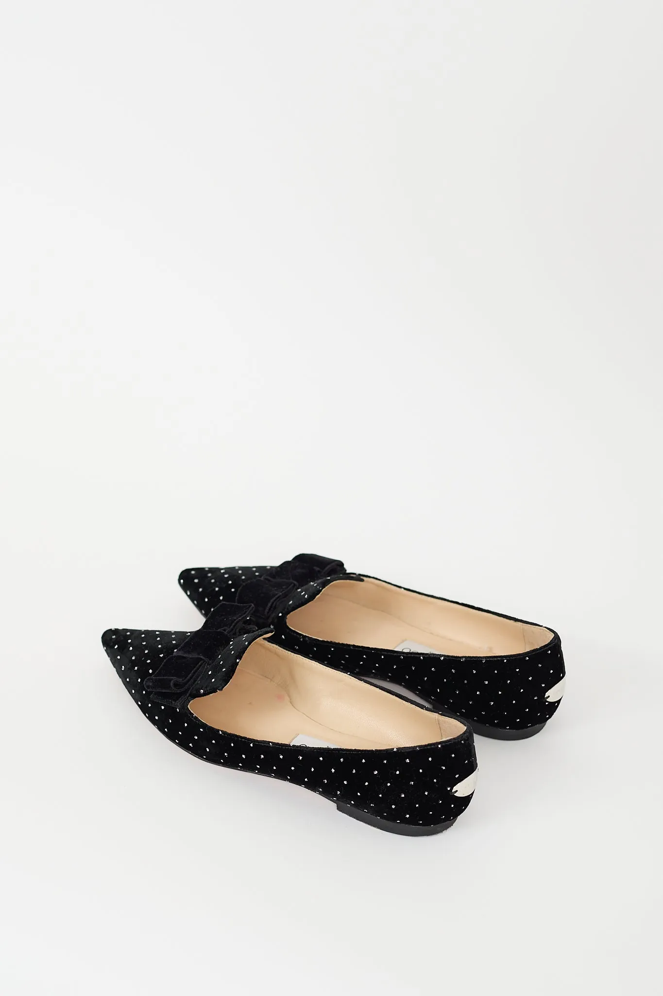 Black Velvet Glitter Dot Bow Flat
