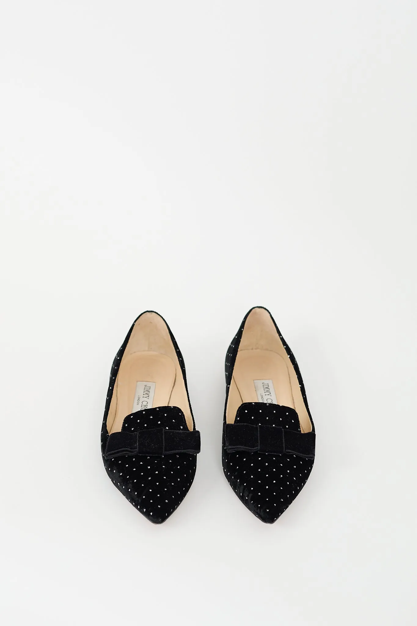 Black Velvet Glitter Dot Bow Flat