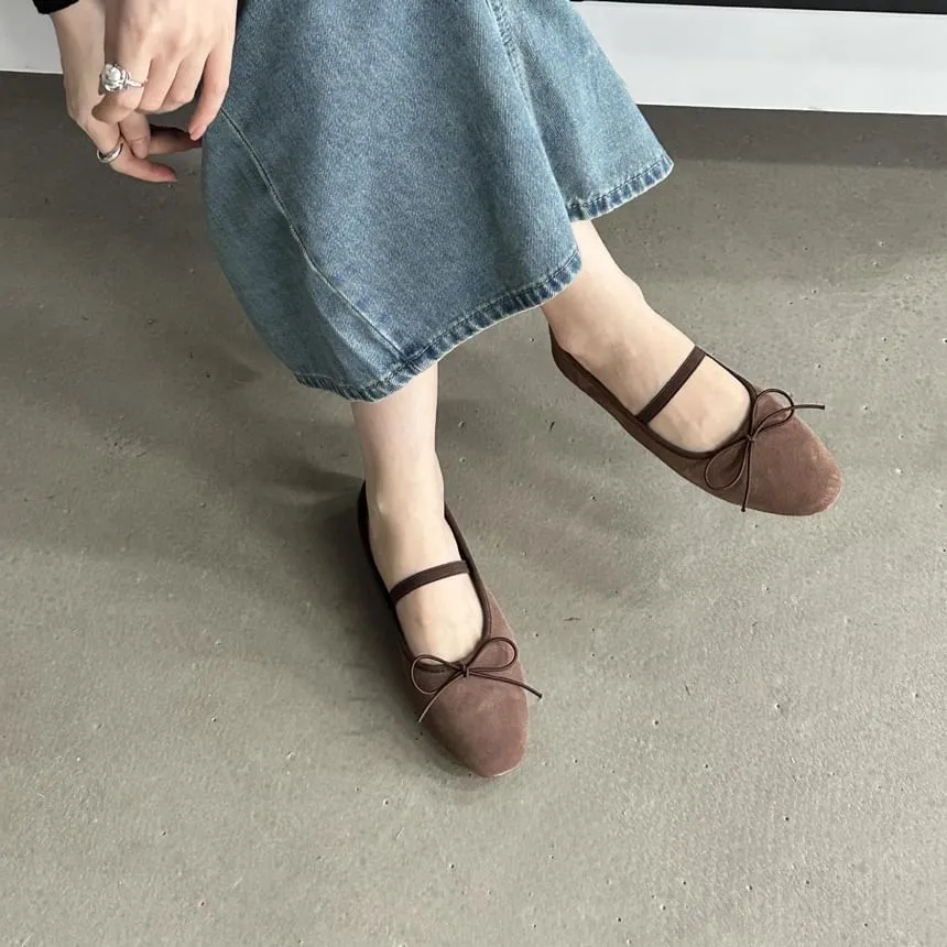 Bow Faux Suede Mary Jane Flats