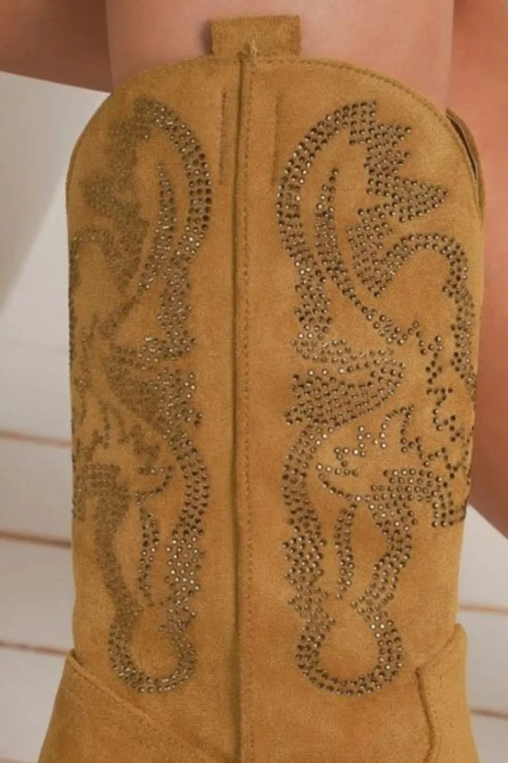 Brown Rhinestone Detail Point Toe Boots