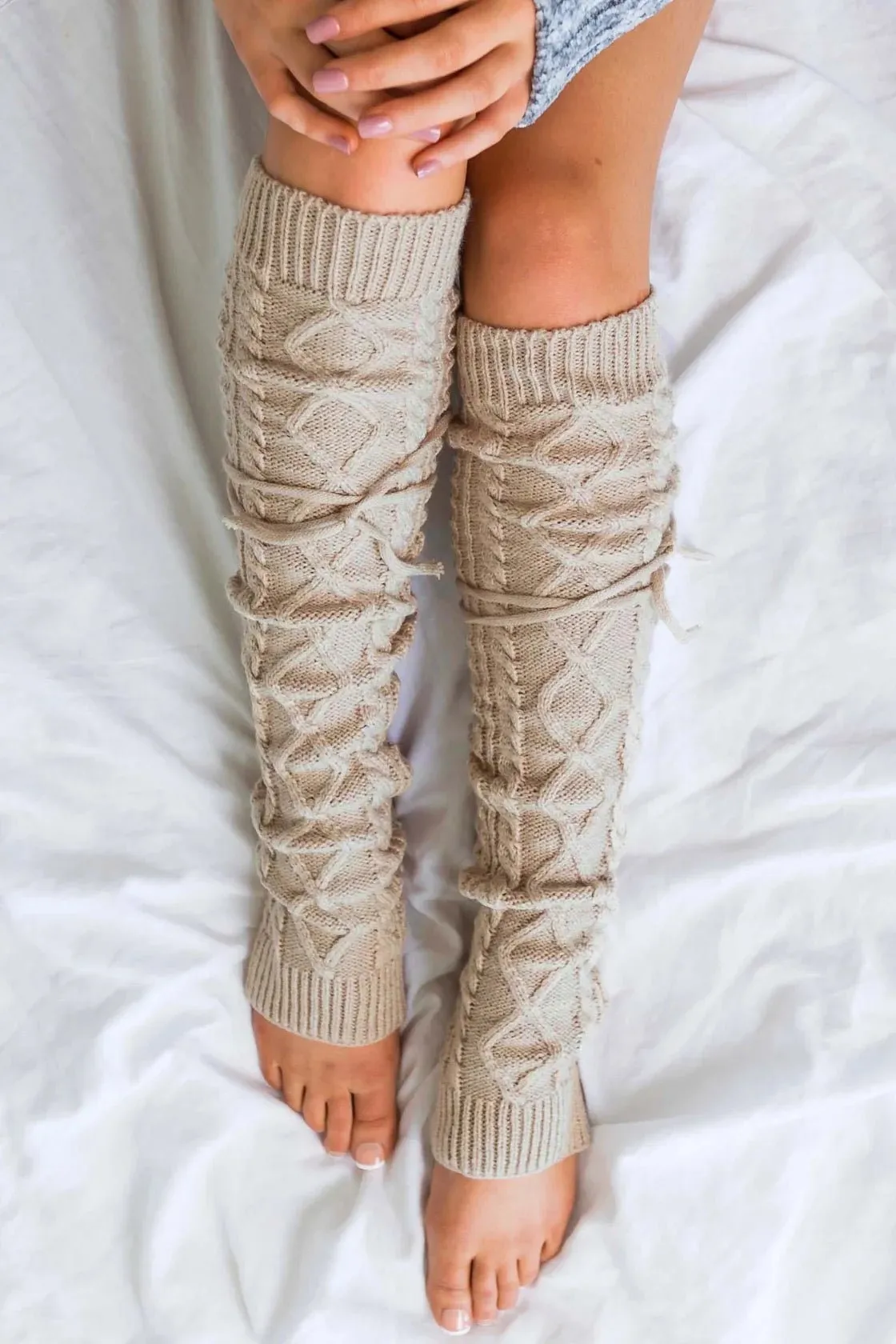 Cable Knit Tie Leg Warmers