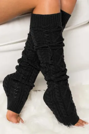 Cable Knit Tie Leg Warmers
