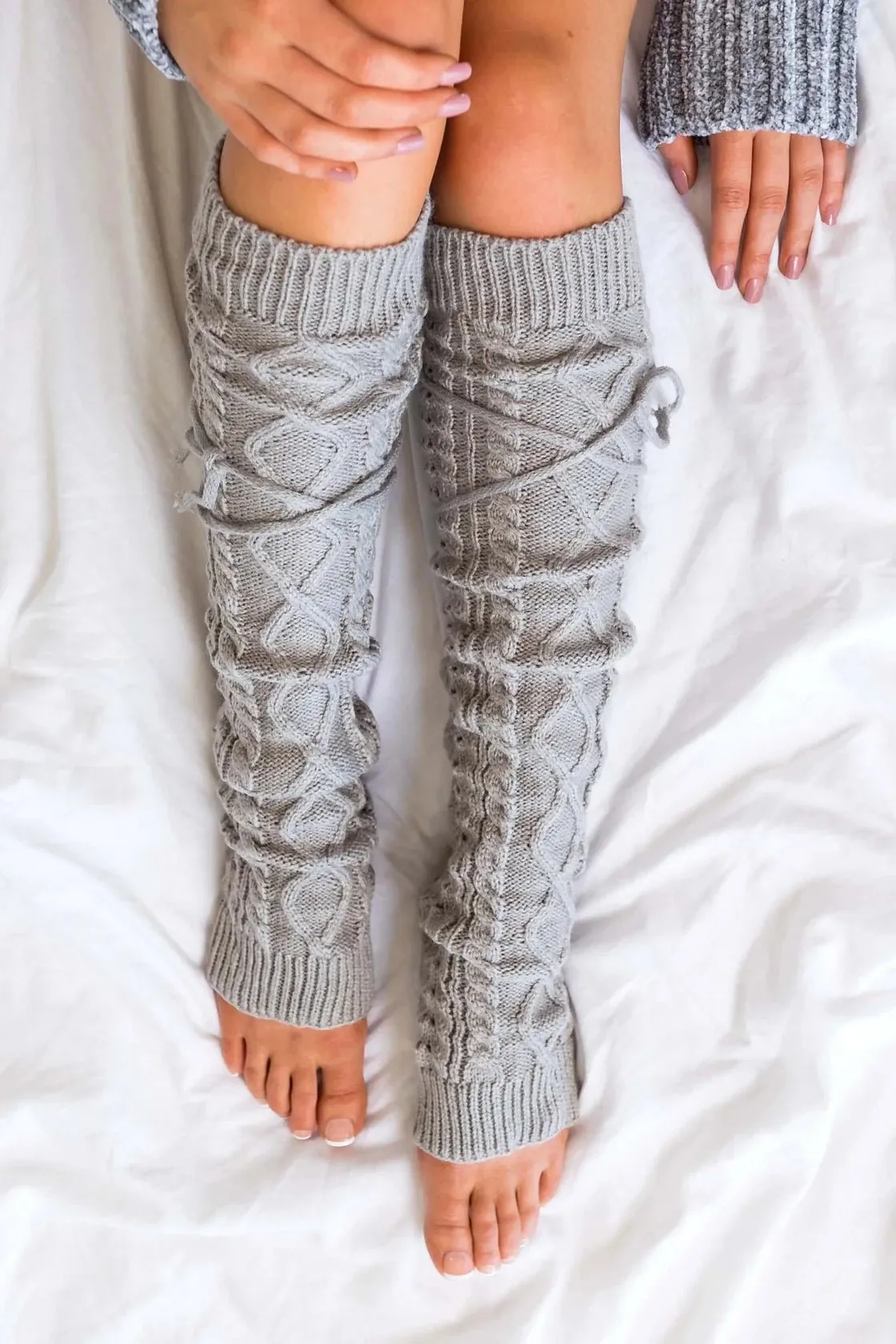 Cable Knit Tie Leg Warmers