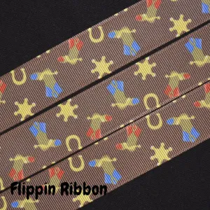 Cowboy Boots Ribbon - 1 inch Printed Grosgrain
