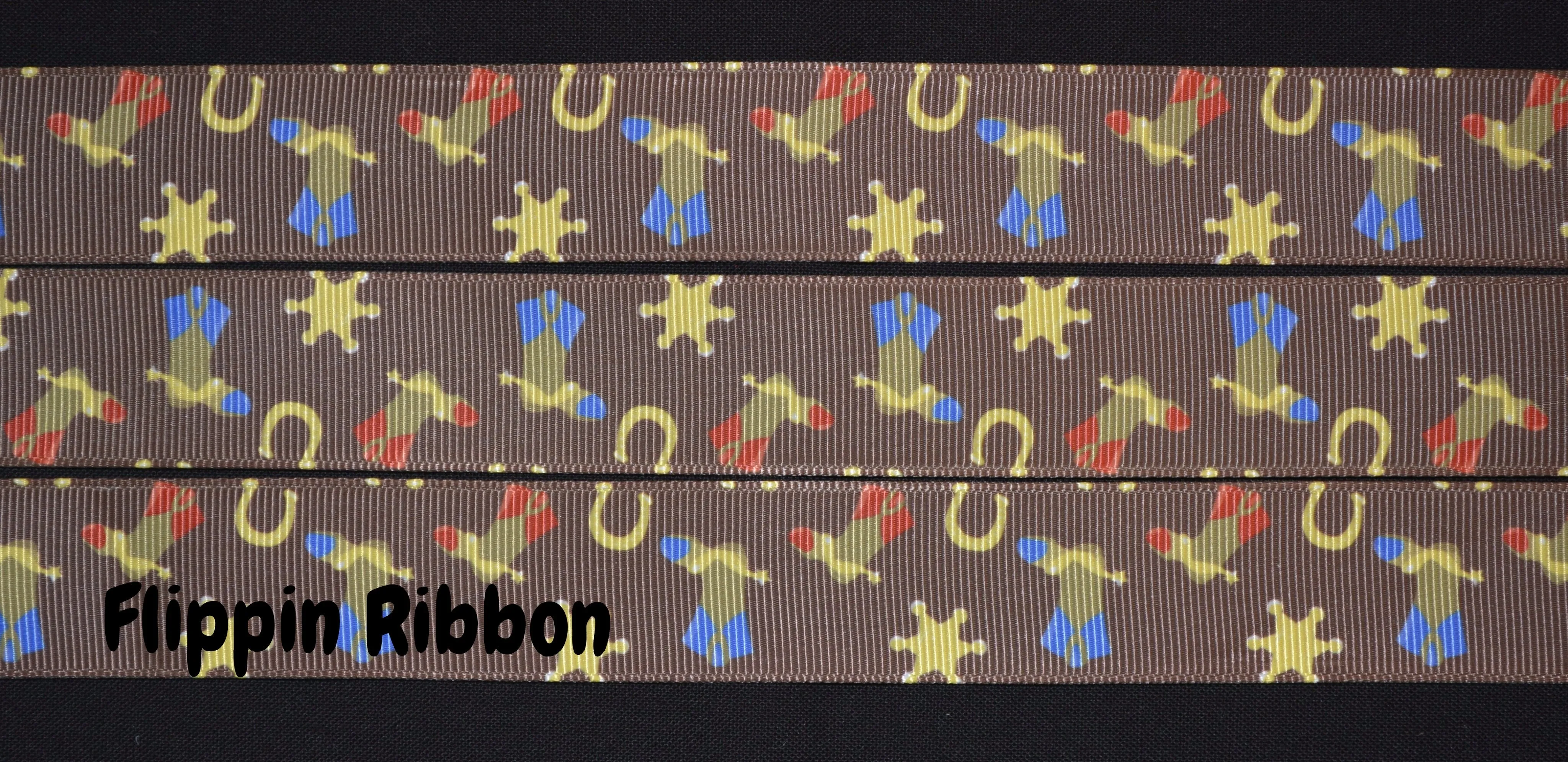 Cowboy Boots Ribbon - 1 inch Printed Grosgrain