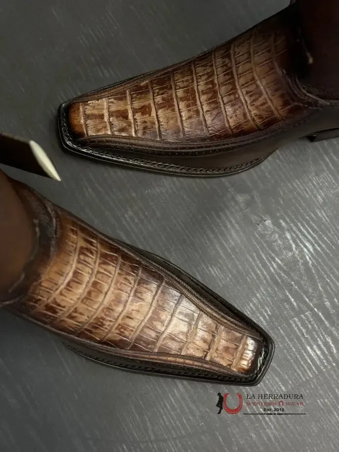 CUADRA BOOT FUSCUS CAIMAN COLA ARAUCO CHOCOLATE LASER NARROW SQUARE TOE