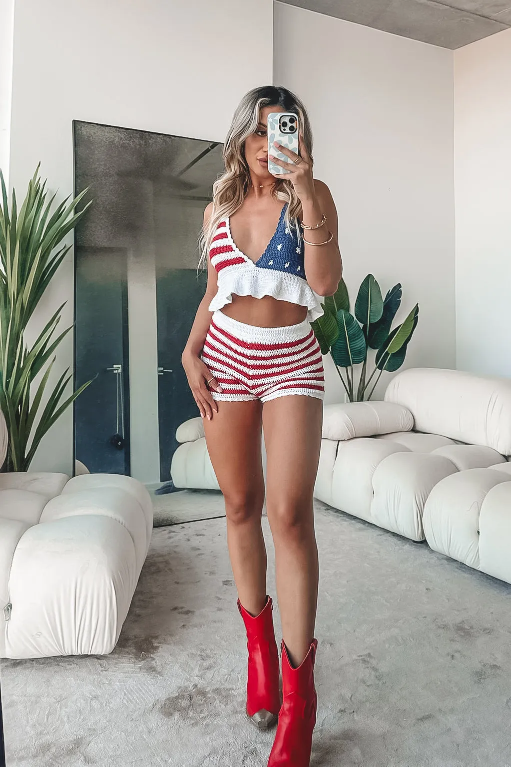 DEAL The Theme Is Patriotic Striped Knit Shorts