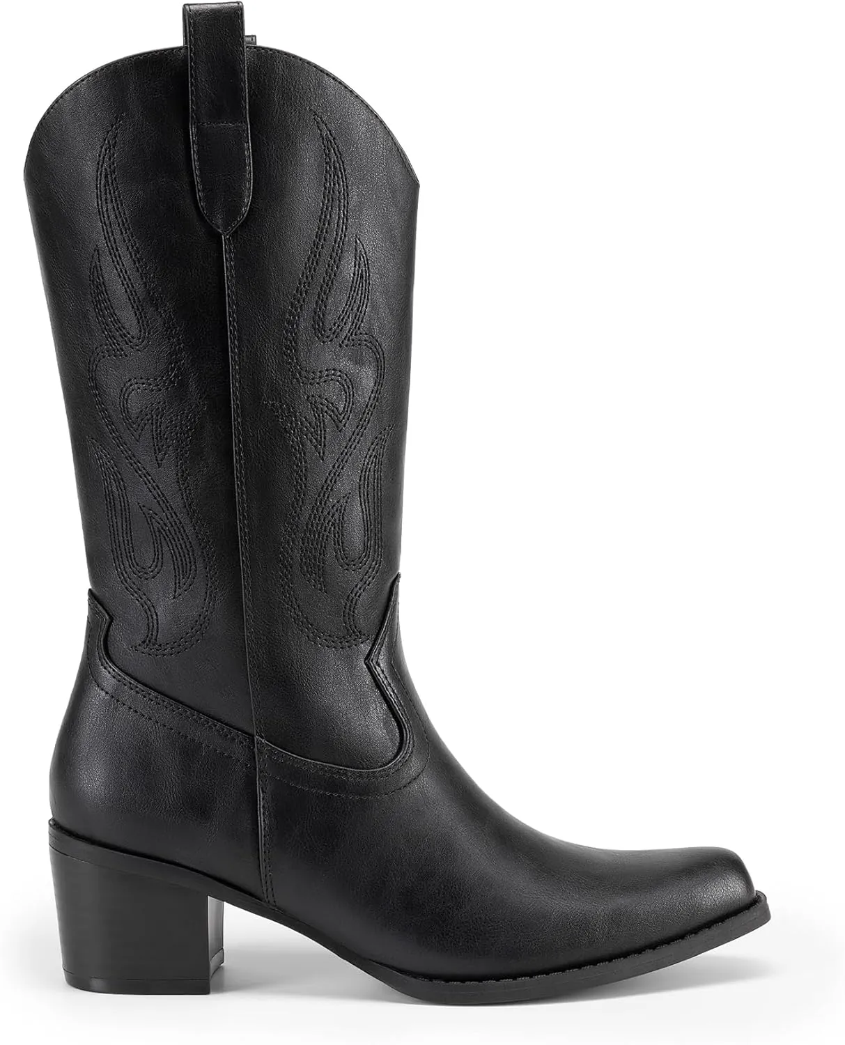 DREAM PAIRS Women's Square Toe Cowboy Cowgirl Boots Embroidered Mid Calf Western Boots Fashion Dress Low Chunky Heel Boots for Theme Party Country Concert