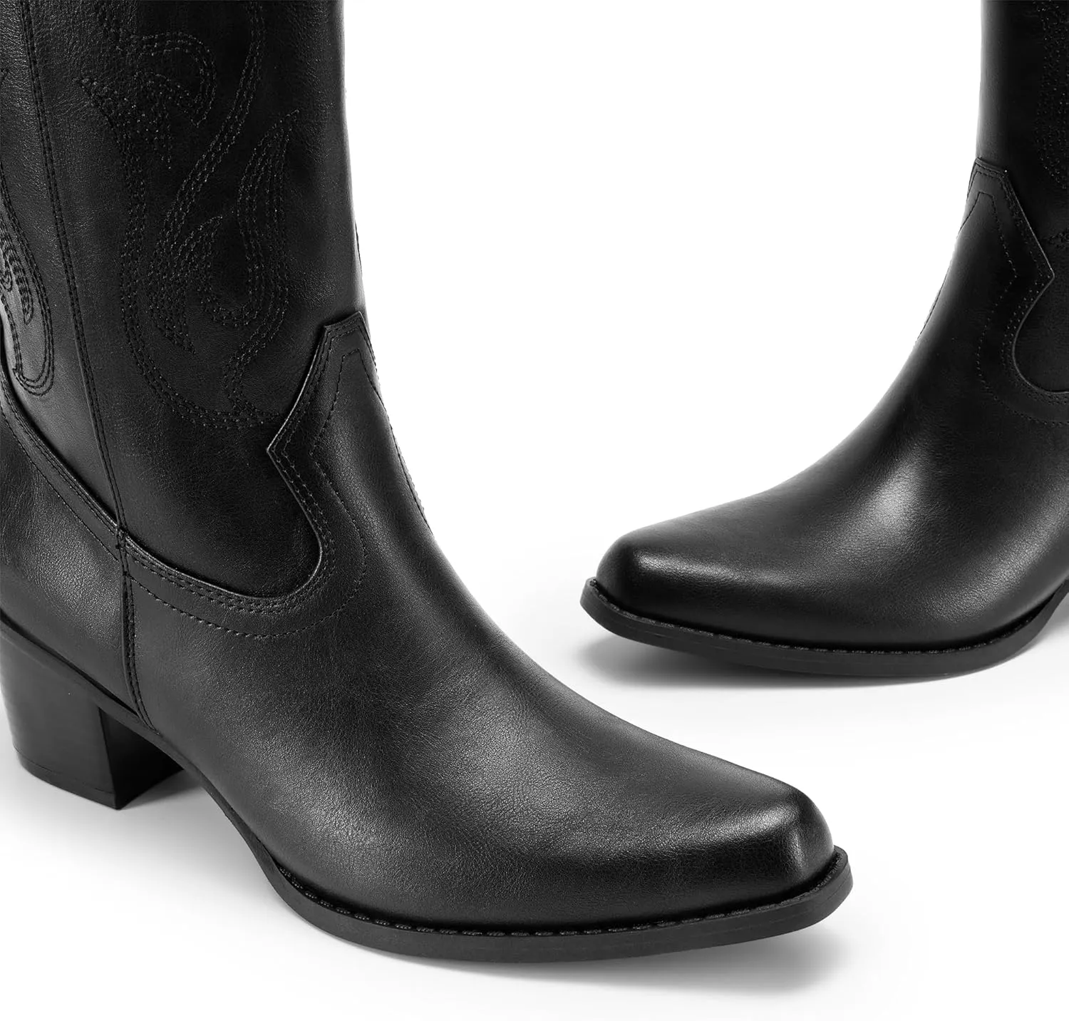 DREAM PAIRS Women's Square Toe Cowboy Cowgirl Boots Embroidered Mid Calf Western Boots Fashion Dress Low Chunky Heel Boots for Theme Party Country Concert