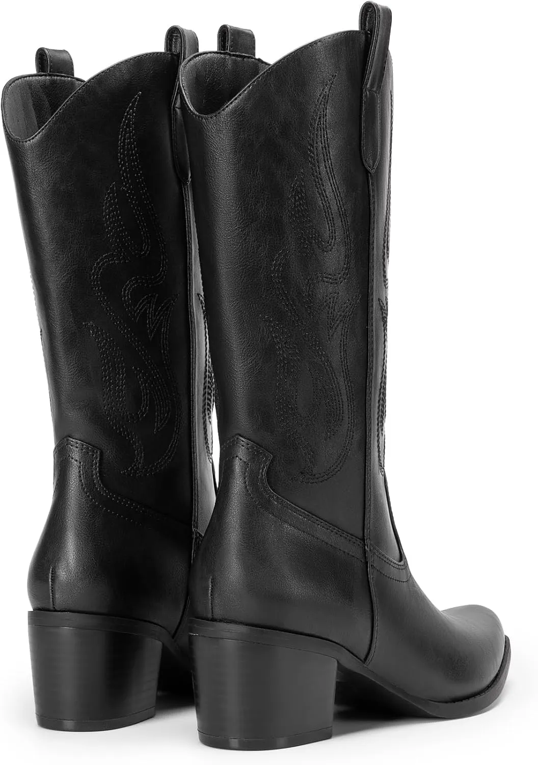 DREAM PAIRS Women's Square Toe Cowboy Cowgirl Boots Embroidered Mid Calf Western Boots Fashion Dress Low Chunky Heel Boots for Theme Party Country Concert