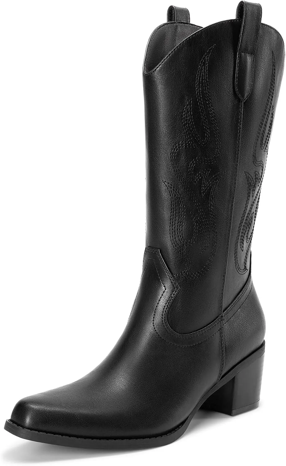 DREAM PAIRS Women's Square Toe Cowboy Cowgirl Boots Embroidered Mid Calf Western Boots Fashion Dress Low Chunky Heel Boots for Theme Party Country Concert