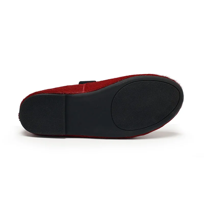 Dwarves Elegant Round Toe Soft Leather Mary Jane Flats in Red/Black/Wine Red