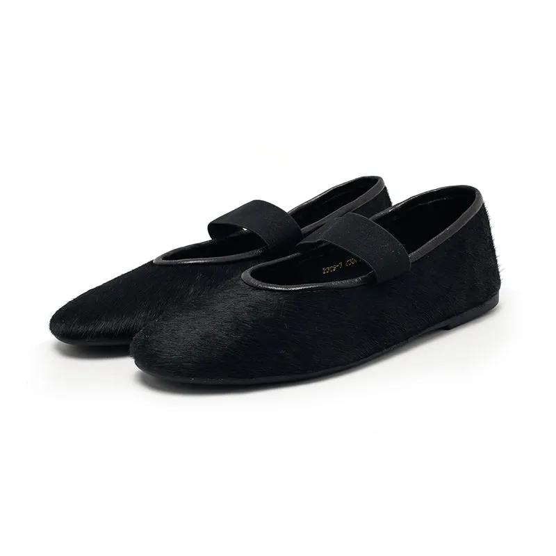 Dwarves Elegant Round Toe Soft Leather Mary Jane Flats in Red/Black/Wine Red