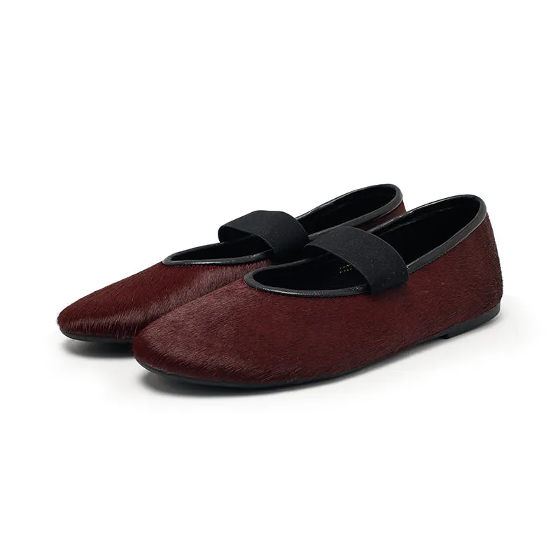 Dwarves Elegant Round Toe Soft Leather Mary Jane Flats in Red/Black/Wine Red