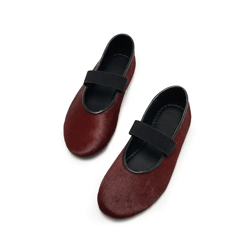 Dwarves Elegant Round Toe Soft Leather Mary Jane Flats in Red/Black/Wine Red