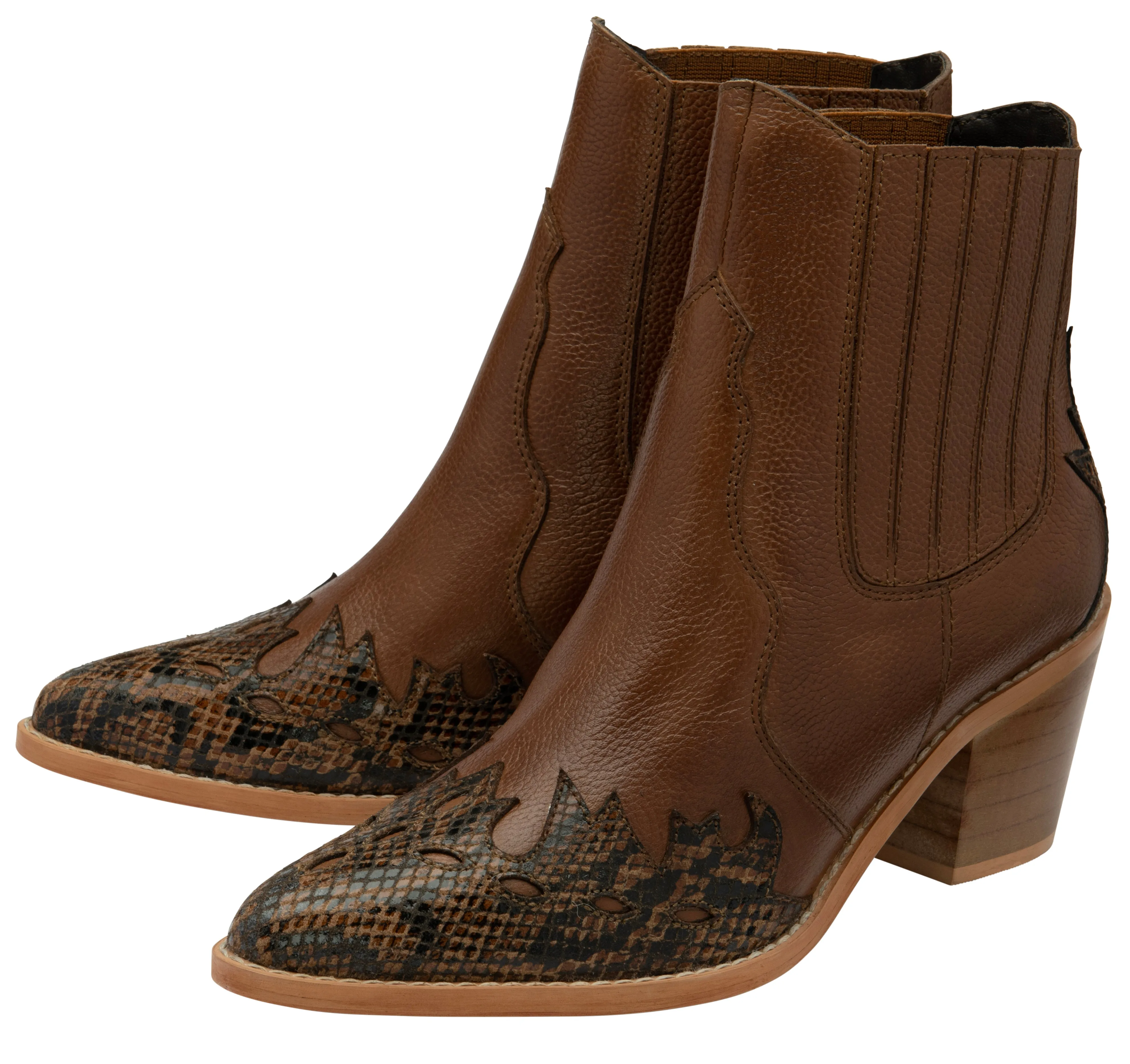 Galmoy Tan Leather Boot with Snake Detail