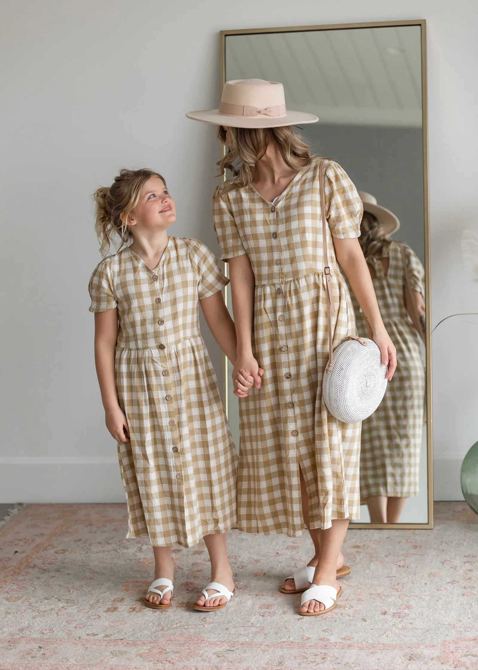Girls Mustard Gingham Midi Dress - FINAL SALE
