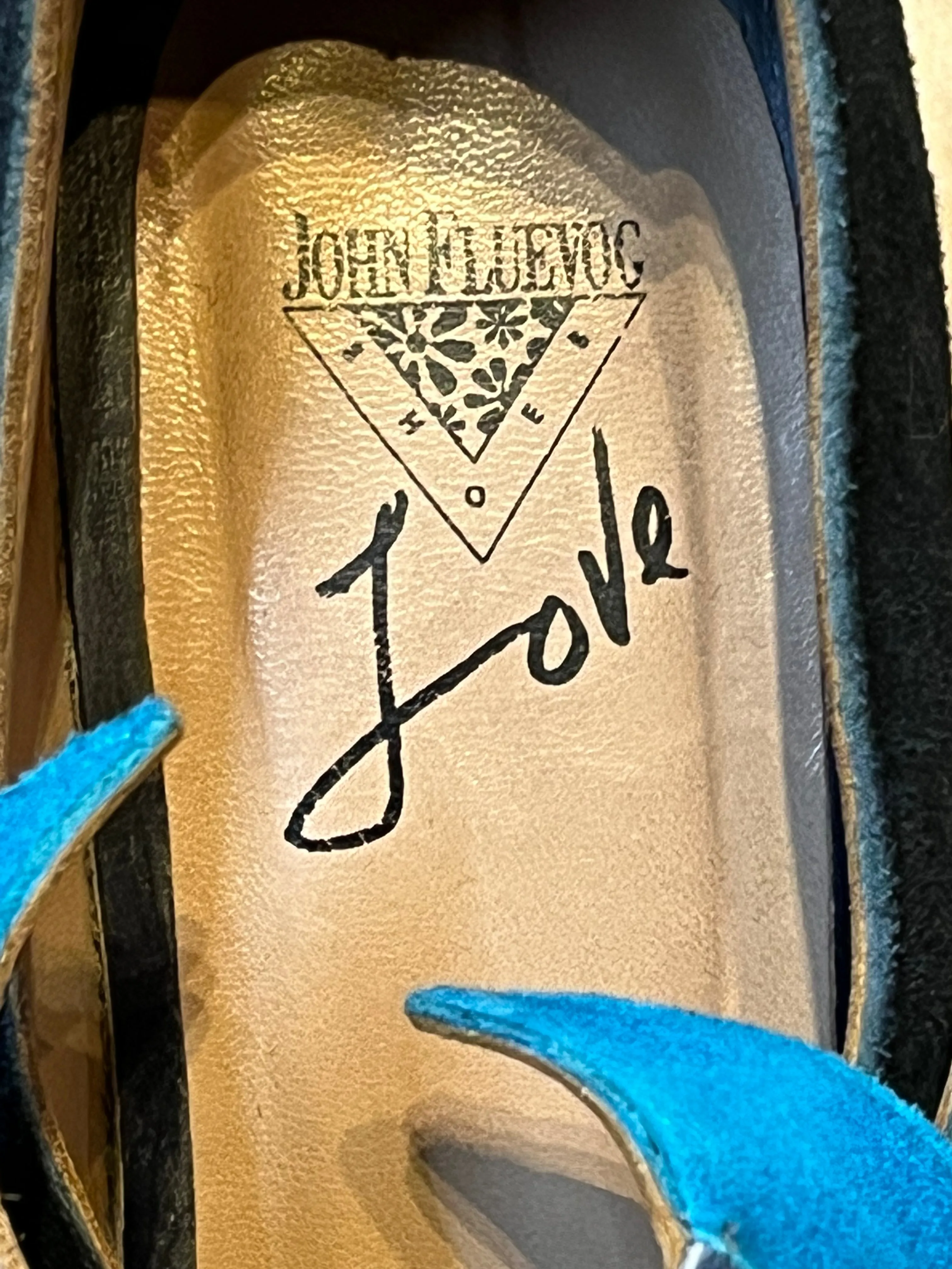 John Fluevog Summer of Love Amor Blue Clog, Made in Peru, Size US Womens 7.5 SOLD