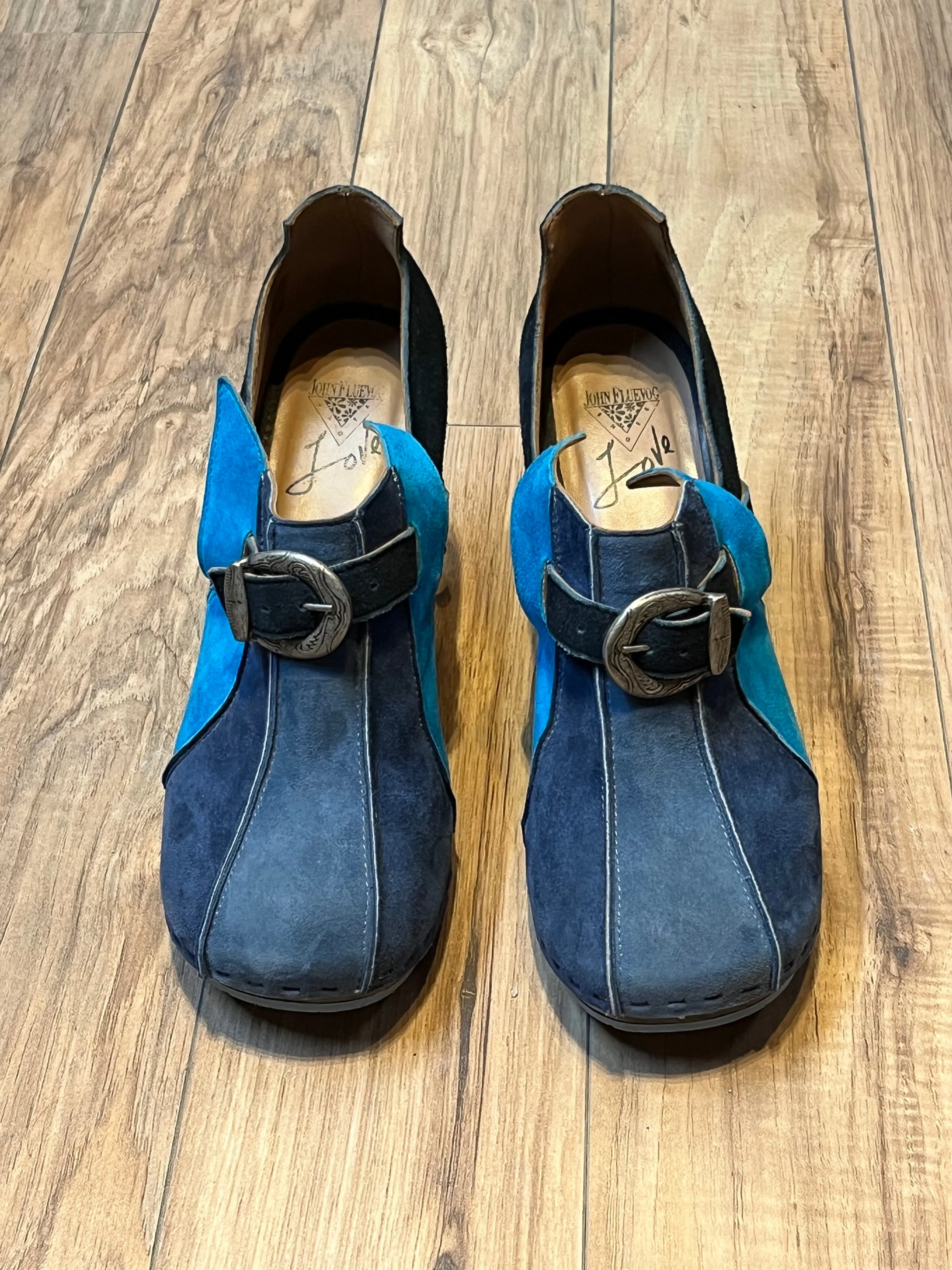 John Fluevog Summer of Love Amor Blue Clog, Made in Peru, Size US Womens 7.5 SOLD