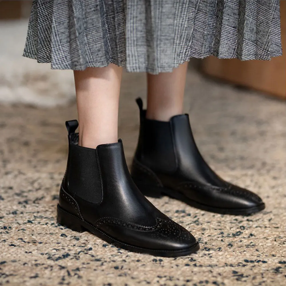 Ladies Vintage Carved Chelsea Ankle Boots Flats