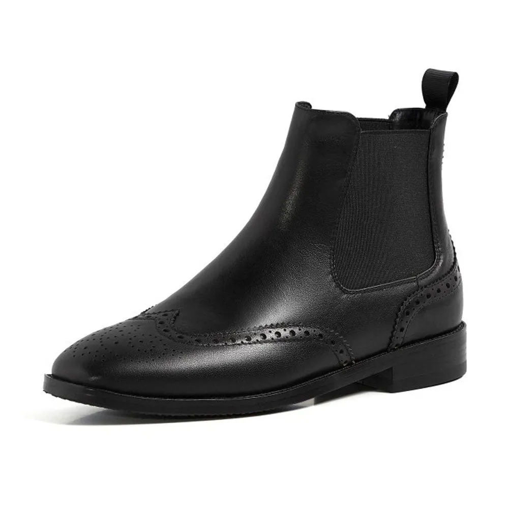 Ladies Vintage Carved Chelsea Ankle Boots Flats