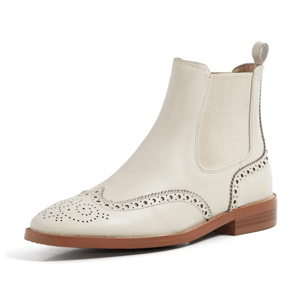 Ladies Vintage Carved Chelsea Ankle Boots Flats