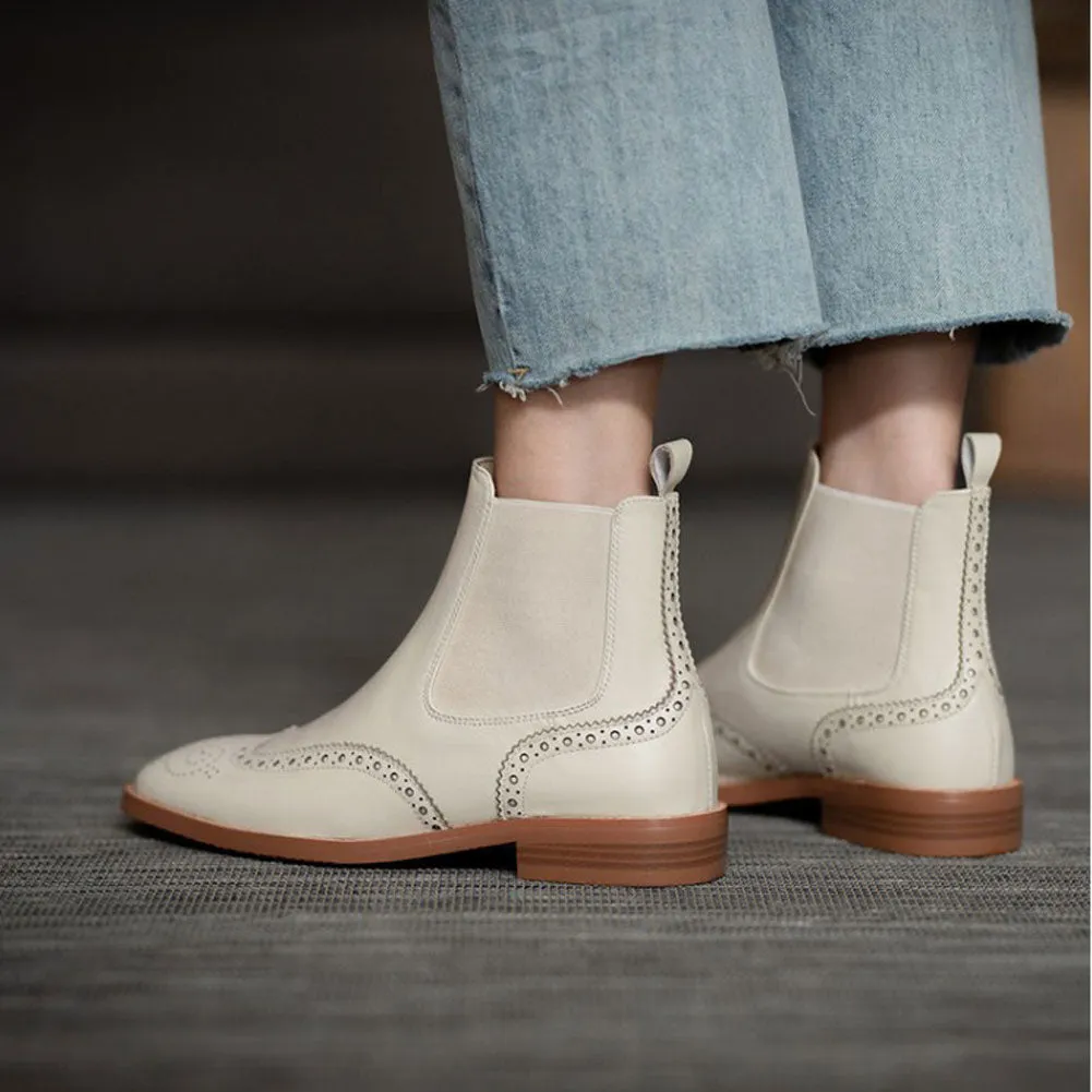 Ladies Vintage Carved Chelsea Ankle Boots Flats