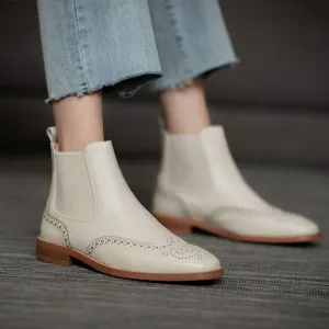 Ladies Vintage Carved Chelsea Ankle Boots Flats