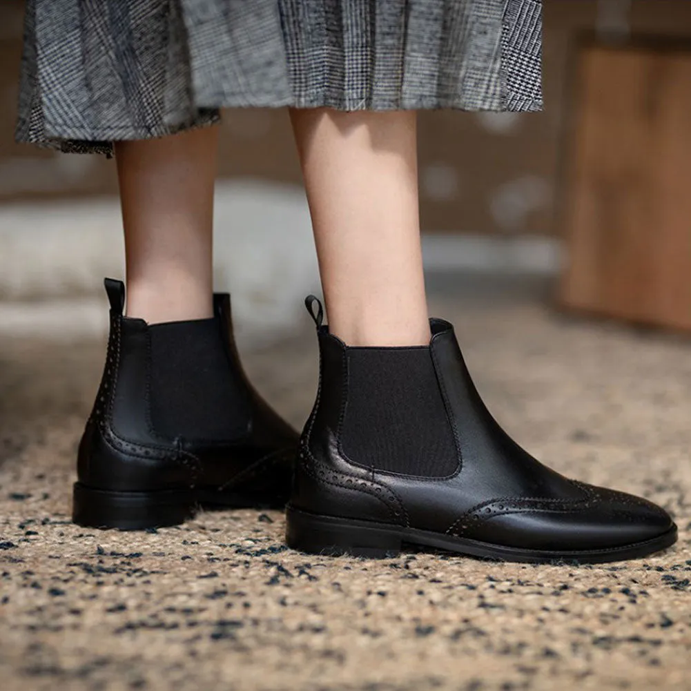 Ladies Vintage Carved Chelsea Ankle Boots Flats