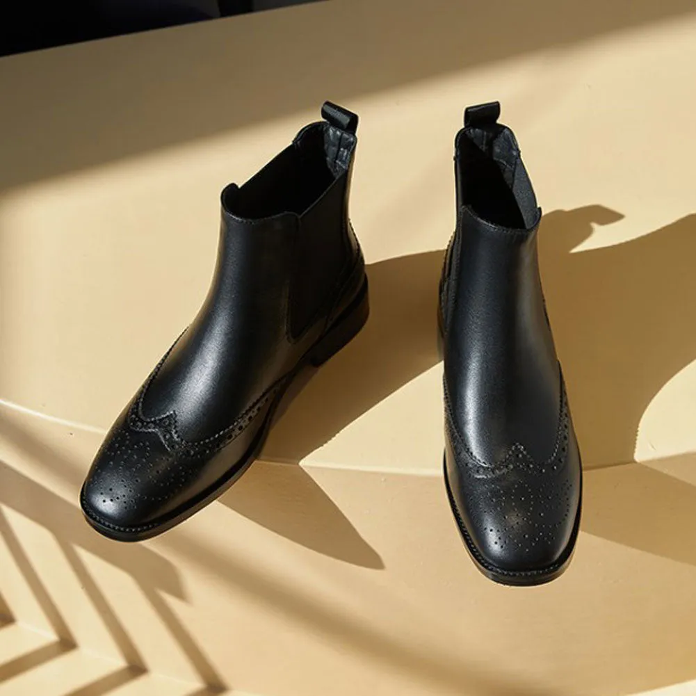 Ladies Vintage Carved Chelsea Ankle Boots Flats