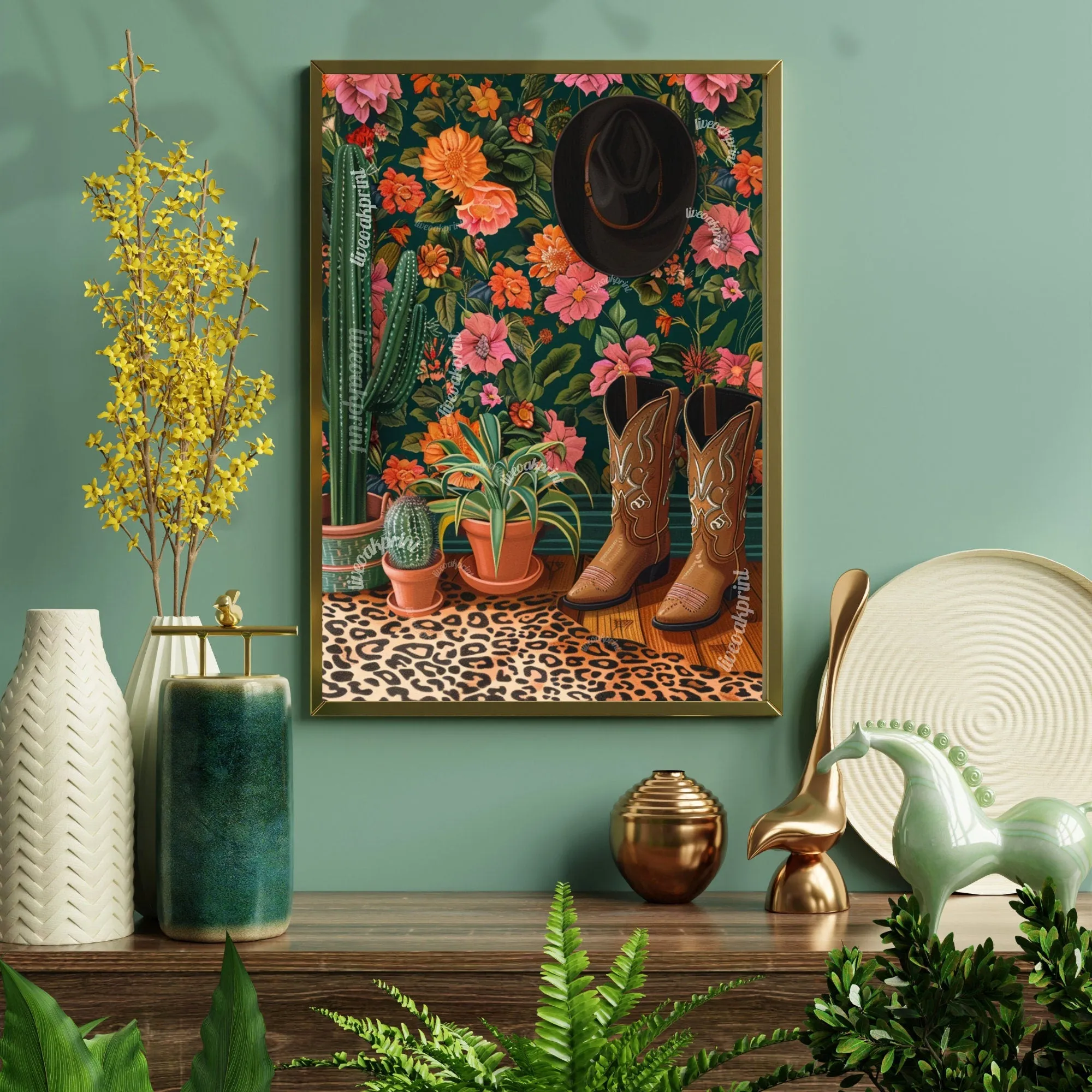 Maximalist Cowgirl Boots Print - Leopard Print  - Bold Eclectic Art - Western Decor - Trendy Cowgirl Art - Cowboy Boots Print