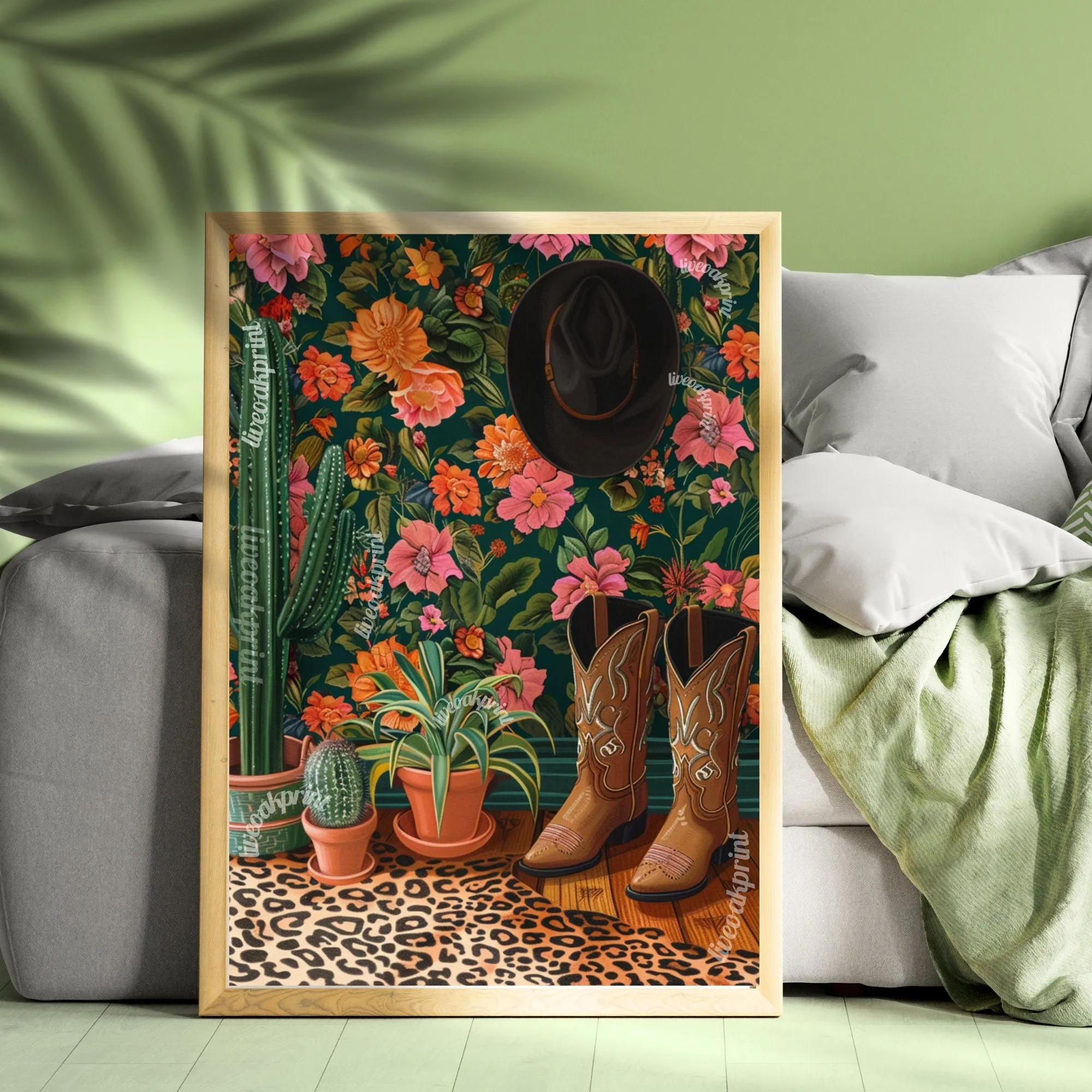 Maximalist Cowgirl Boots Print - Leopard Print  - Bold Eclectic Art - Western Decor - Trendy Cowgirl Art - Cowboy Boots Print