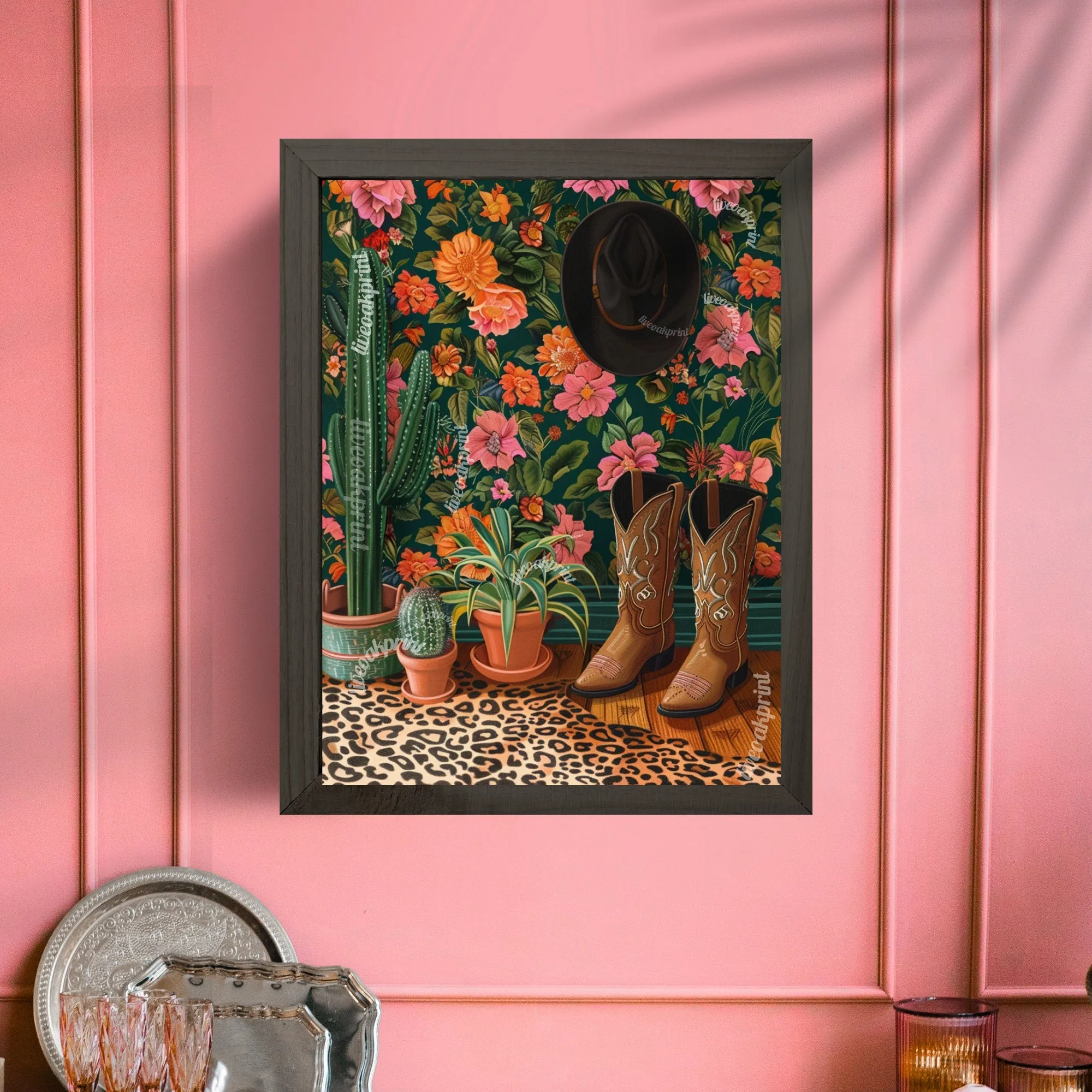 Maximalist Cowgirl Boots Print - Leopard Print  - Bold Eclectic Art - Western Decor - Trendy Cowgirl Art - Cowboy Boots Print