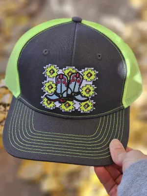 Neon Aztec Boots Trucker Hat