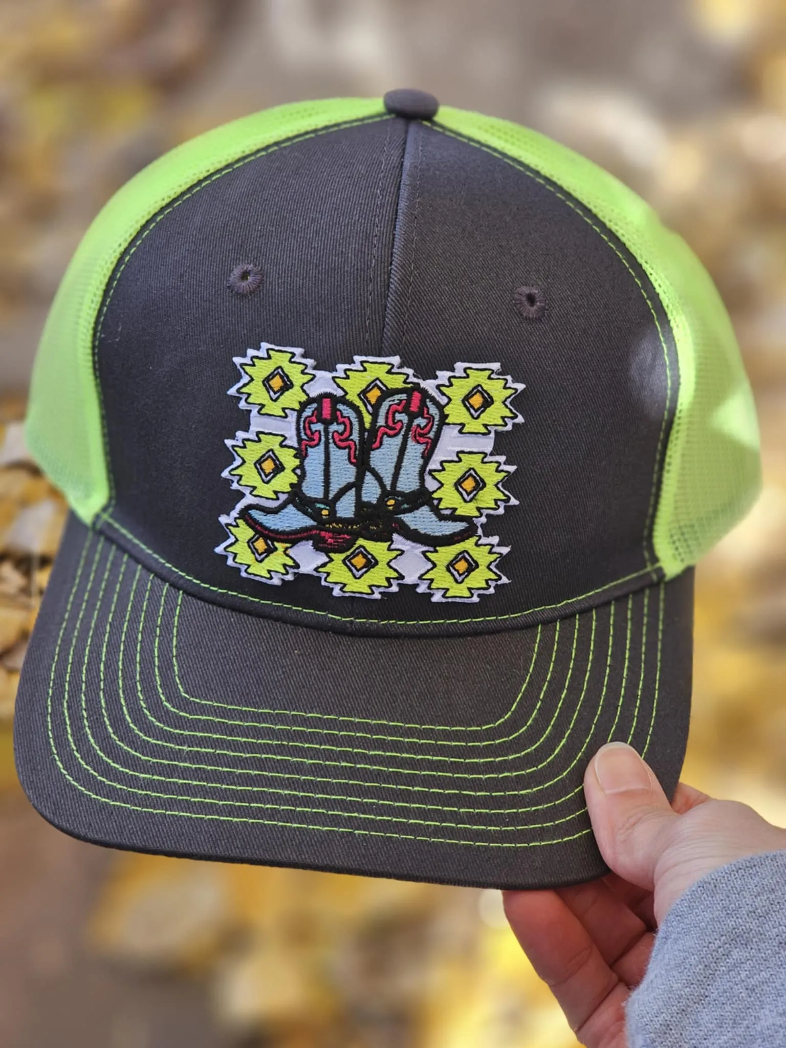 Neon Aztec Boots Trucker Hat