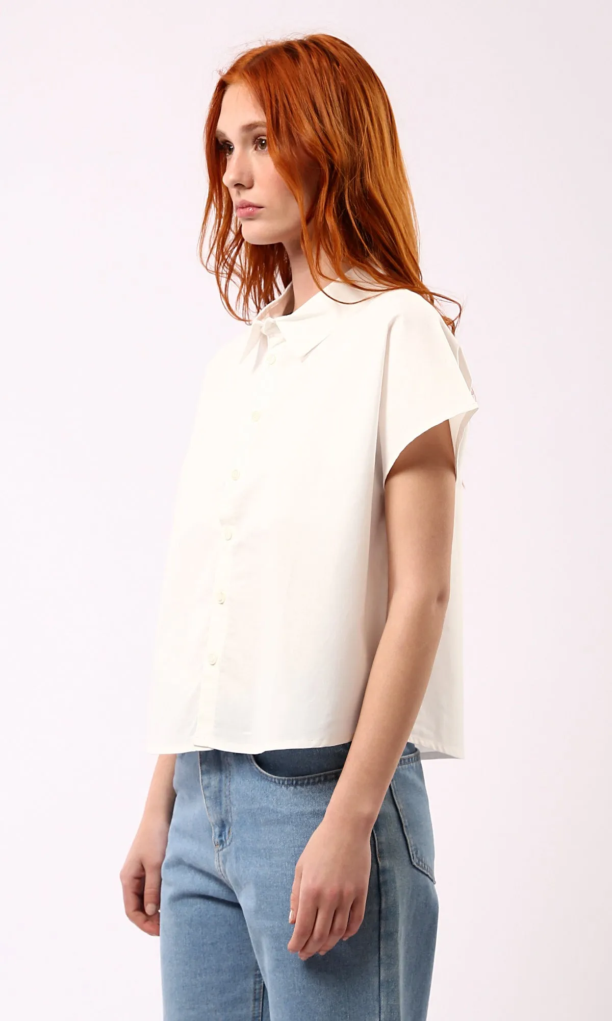 O179200 Short Sleeves Pastel Beige Solid Short Shirt 